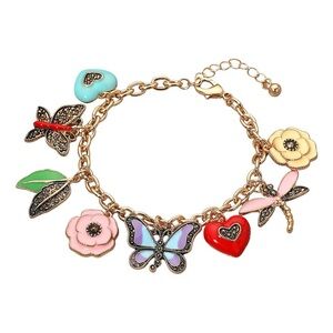 Charming Gold Butterfly and Heart Charm Bracelet